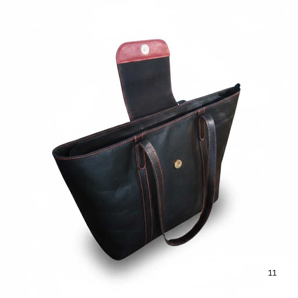 Black Leather Handbag for Women | Full-Grain Cowhide Tote Bag|Valentine’s Gift