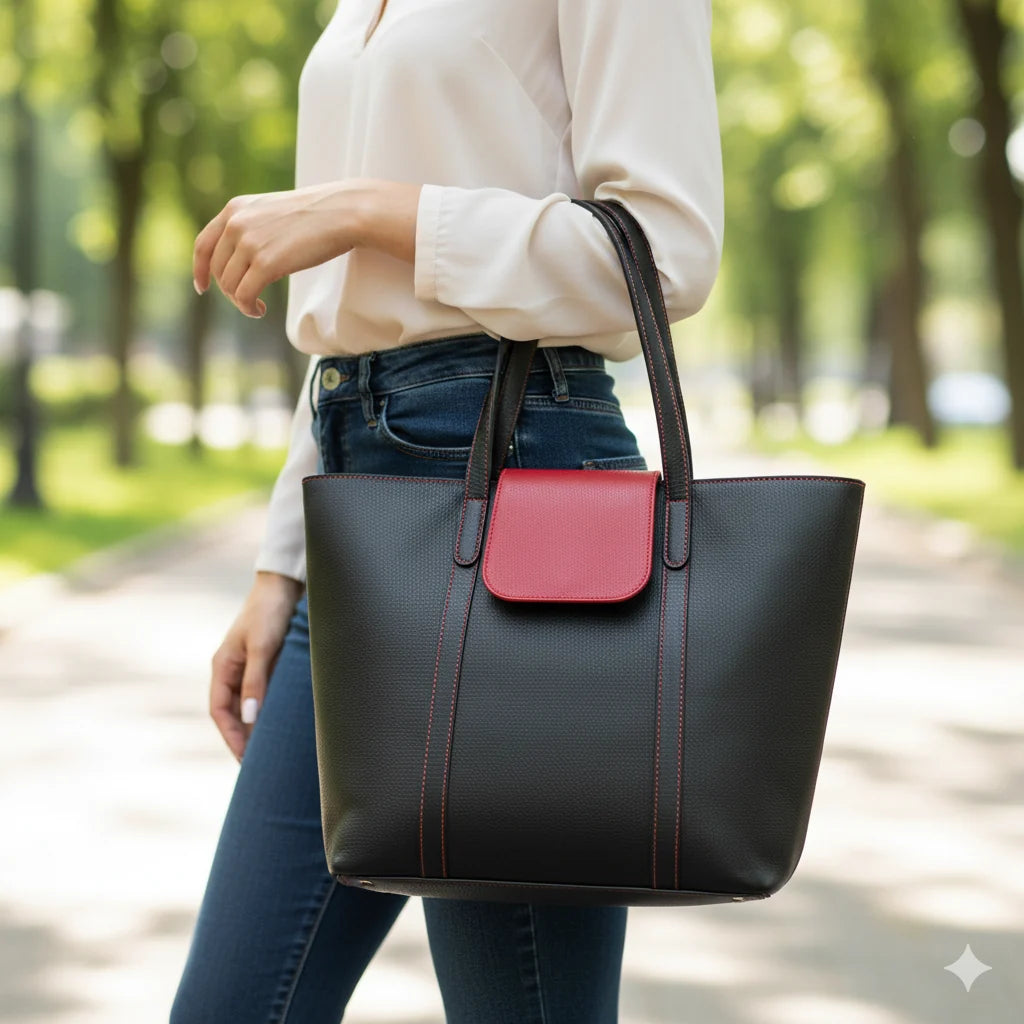 Black Leather Handbag for Women | Full-Grain Cowhide Tote Bag|Valentine’s Gift
